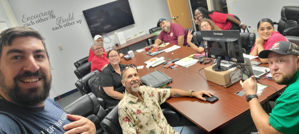 The Incident Management Team (clockwise from left) in Clearwater: Michael Baldelli, Stan Carr, Katie Perrett, Major Barbara George, Major Fred Clarke, Bobby Myers, Rebecca Louis, Deborah Pollock, Jenny Valverde, and Captain Dustin Fitch.