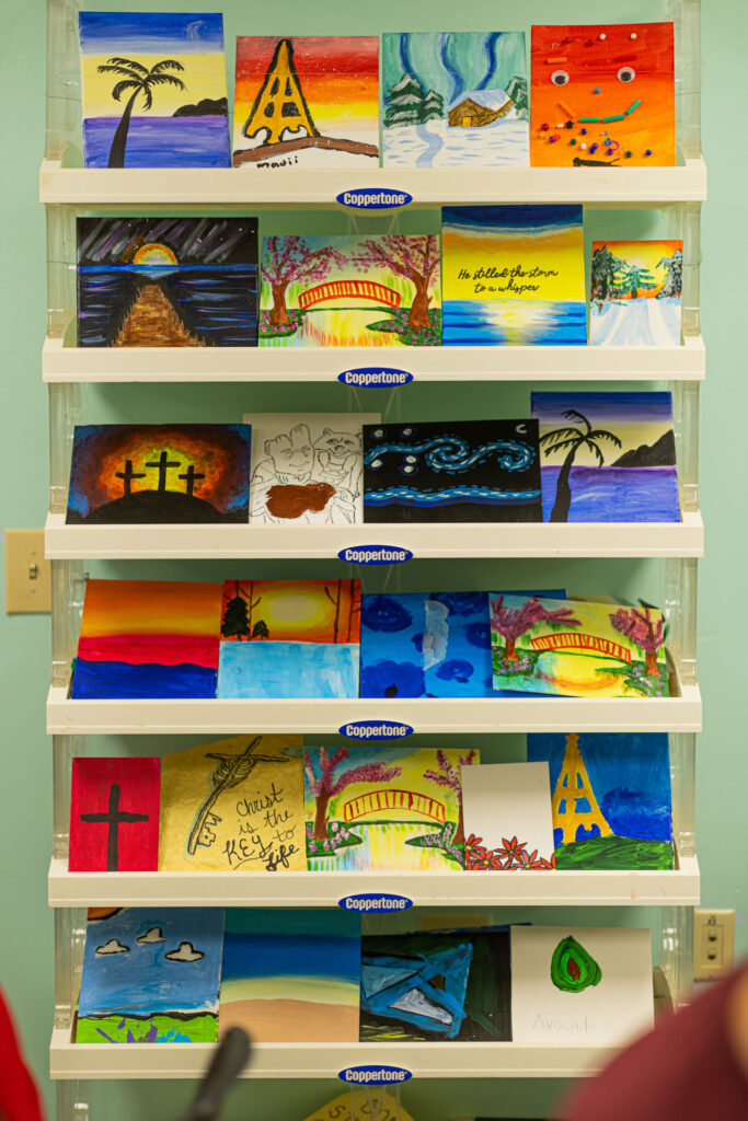 Paintings from the young artists on display at the Pottsville Corps.